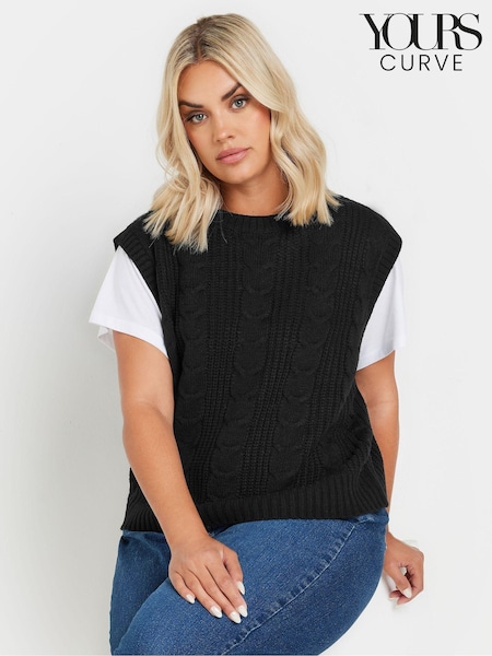 Negru - Yours Curve Decupat/Trei sferturi Cable Vest (AC4838) | 201 LEI