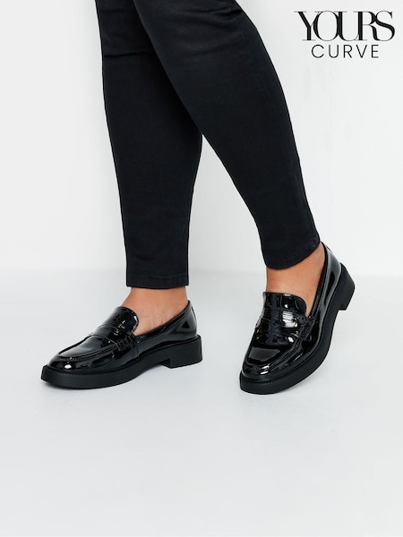 Yours Curve Wide Fit Saddle Loafer Patent Shoes (AC4844) | € 45
