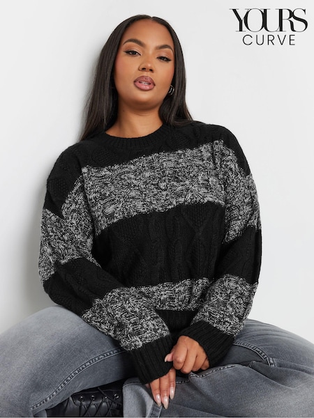 Yours Curve Black Cable Stripe Mix Jumper (AC4848) | €42