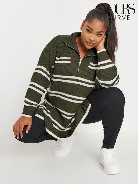 Vihreä - Yours Curve Raita Quarter Zip Neulepusero (AC4865) | €49