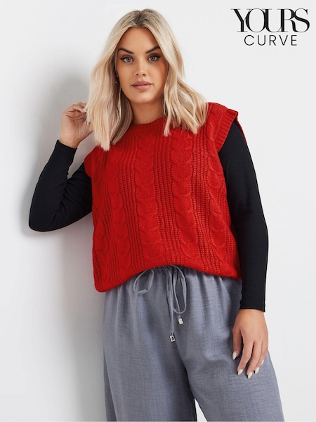 Yours Curve Red Cropped Cable Vest (AC4870) | €36