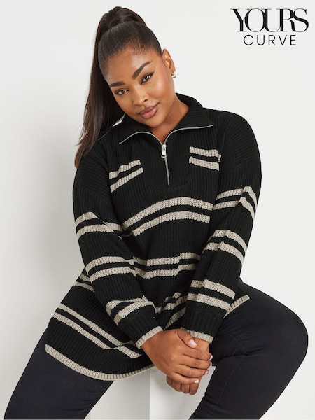 Musta - Yours Curve Raita Quarter Zip Neulepusero (AC4877) | €49