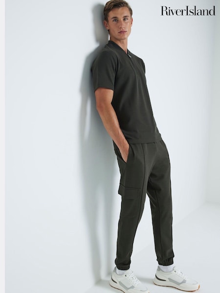 River Island Green Slim Fit Smart 100% Cotton Cargo Joggers (AC4896) | AZN 88