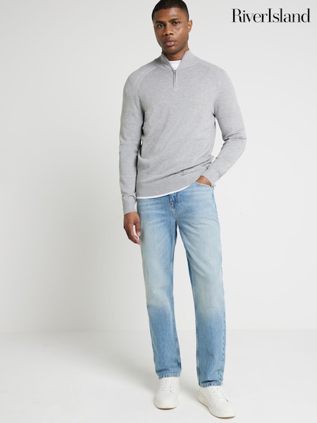 River Island Grey Slim Fit Viscose Quarter Zip Jumper (AC4897) | R$ 315