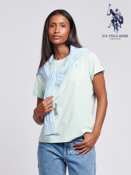 U.S. Polo Assn. Sky Blue Womens Crew Neck Double Horsemen 100% Cotton T-Shirt (AC4932) | $44