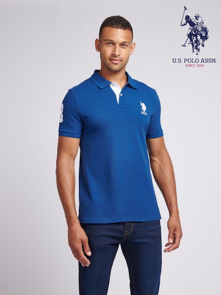 U.S. Polo Assn. Cobalt Blue Regular Fit Mens Player 3 Pique 100% Cotton Polo Shirt (AC4938) | €73