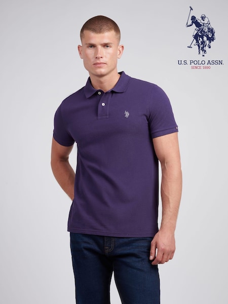 أرجواني متوسط - U.S. Polo Assn. Regular Fit Pique 100% Cotton Polo Shirt (AC4940) | ‏291 د.إ.‏
