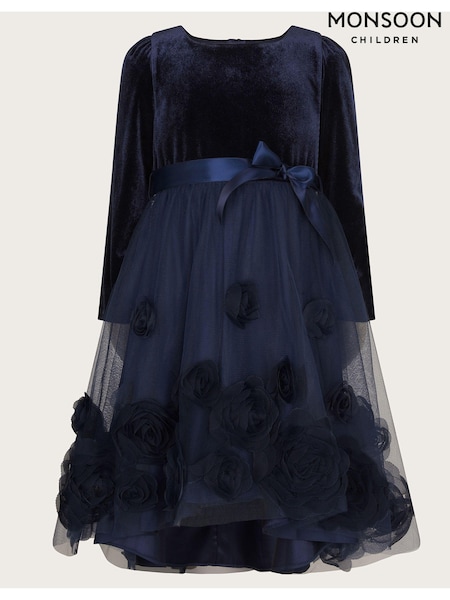 Monsoon Blue Long Sleeve 3D Floral Dress (AC4961) | AED231 - AED266