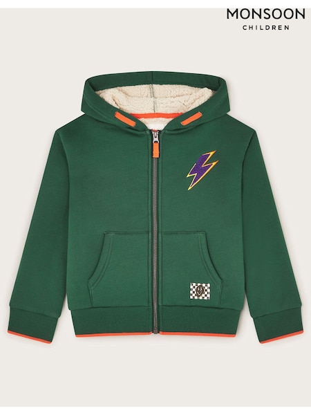Monsoon Green Kapow Borg Lined Zip-Up 100% Cotton Hoodie (AC4968) | €60 - €65