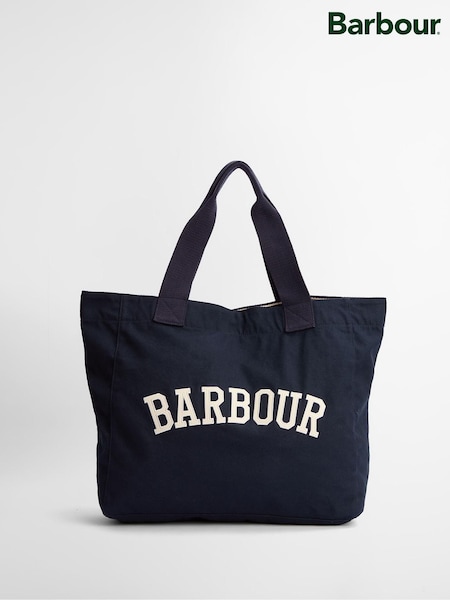Barbour® Navy Logo Holiday Tote 100% Cotton Bag (AC4993) | €63