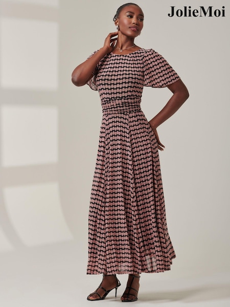 Vaaleanpunainen - Jolie Moi Spot Print Mesh Maxi Dress (AC5026) | €134