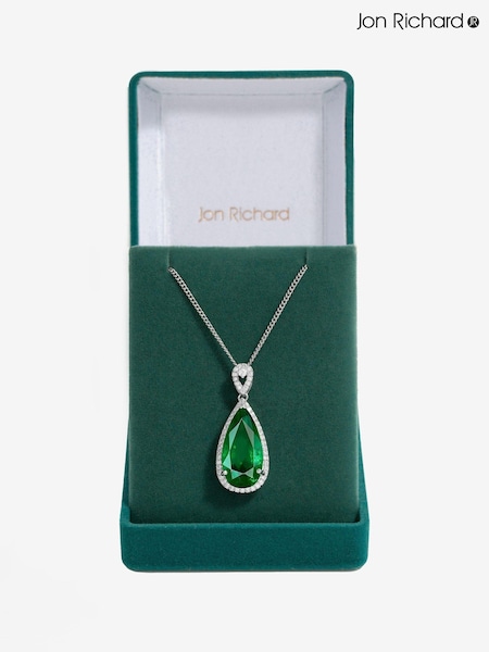 Jon Richard Silver Tone Emerald Cubic Zirconia Pear Drop Pendant (AC5071) | €37