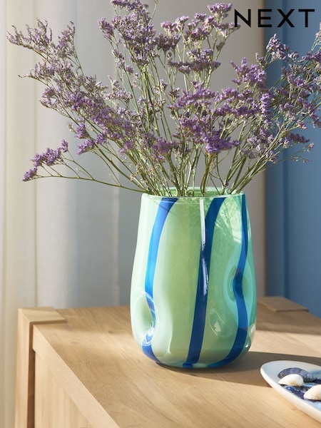 Blue/Green Stripe Glass Hurricane Candle Holder (AC5116) | $41