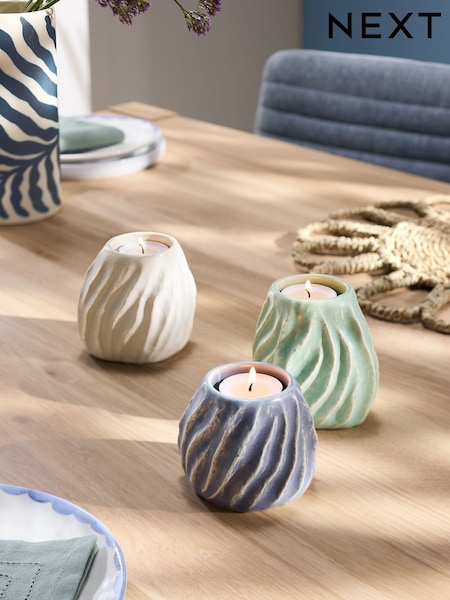 Set of 3 Blue/White/Green Ceramic Tea Light Holders (AC5117) | €18