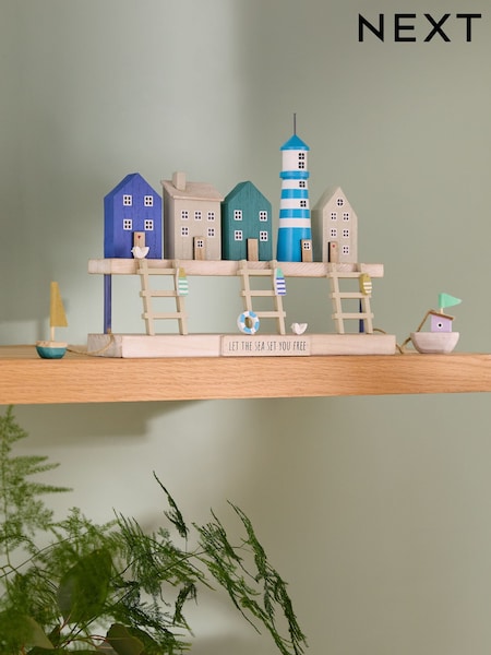 Blue/White Wooden Beach Hut Scene Large Ornament (AC5129) | €26