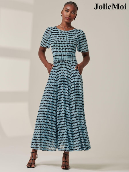 Jolie Moi Blue Spot Print Mesh Maxi Dress (AC5230) | ₪427