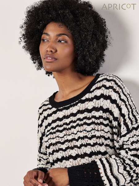 Apricot Black Striped Pointelle Boxy Jumper (AC5281) | €21.50
