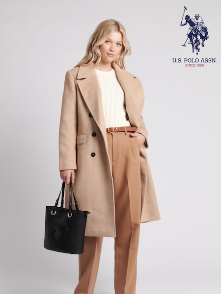 U.S. Polo Assn Brown U.S. Polo Assn. Womens Herringbone Double Breasted Coat (AC5321) | ₪754