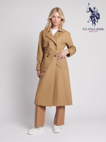 U.S. Polo Assn. Natural Womens Trench 100% Cotton Coat (AC5401) | ₪905