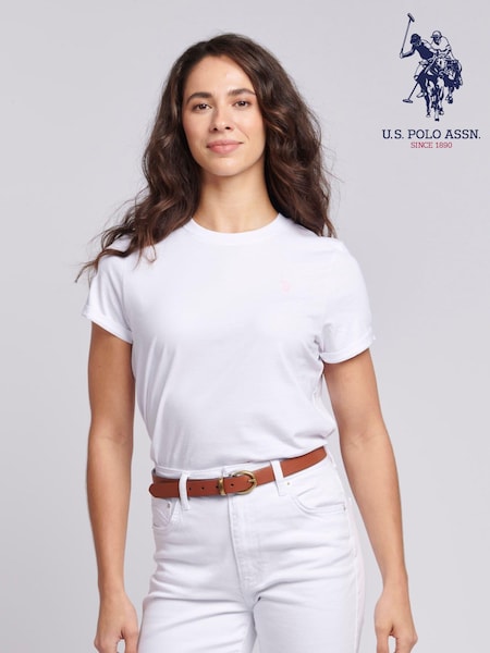 U.S. Polo Assn. White Womens Crew Neck Double Horsemen 100% Cotton T-Shirt (AC5402) | $44