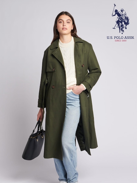 Зеленый - U.S. Polo Assn. Womens Trench 100% Cotton Coat (AC5406) | €239