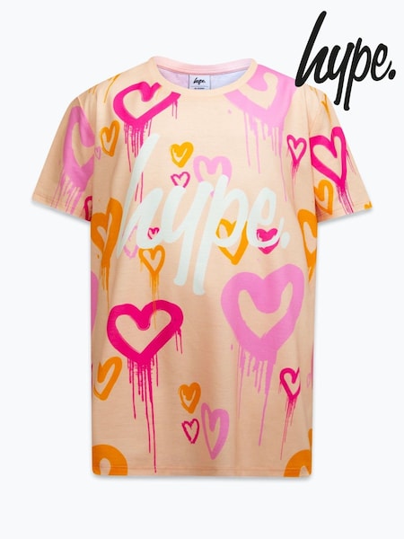 Hype. Girls Orange Heart Drips 100% Cotton T-Shirt (AC5423) | ₪101