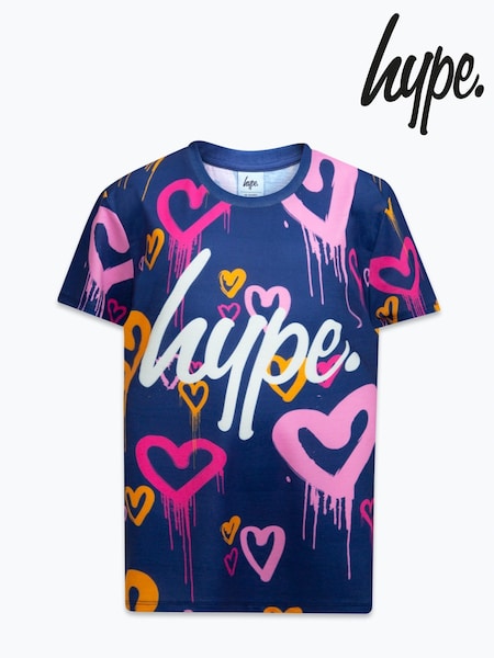 Hype. Girls Blue Peach Heart Print Drips 100% Cotton T-Shirt (AC5431) | €25