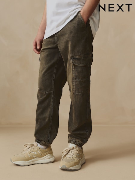 Grey 100% Cotton Cuffed Denim Cargo Jeans (3-16yrs) (AC5530) | R$ 175 - R$ 225