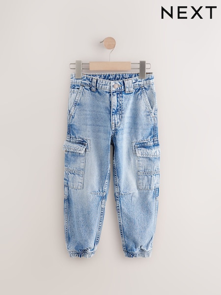 Vintage Blue 100% Cotton Cuffed Denim Cargo Jeans (3-16yrs) (AC5532) | AED91 - AED117