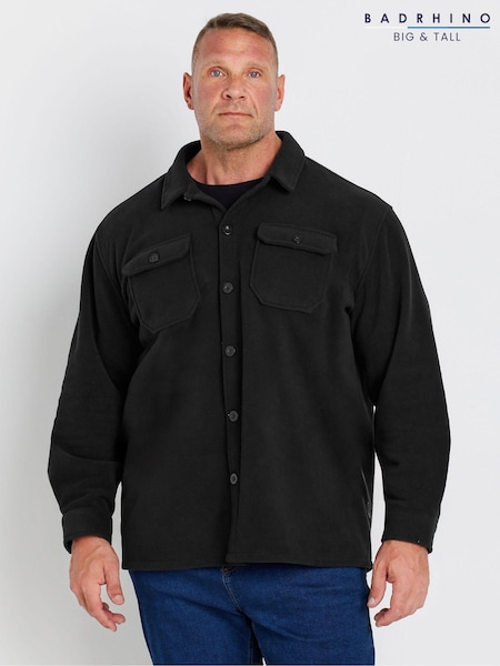BadRhino Big & Tall Black Fleece Buttoned Shacket (AC5579) | R$ 285