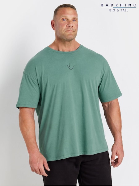 כחול  - Badrhino Big & Tall 100% Cotton Ironrhino Acid Wash T-shirt (AC5591) | ‏211‏₪