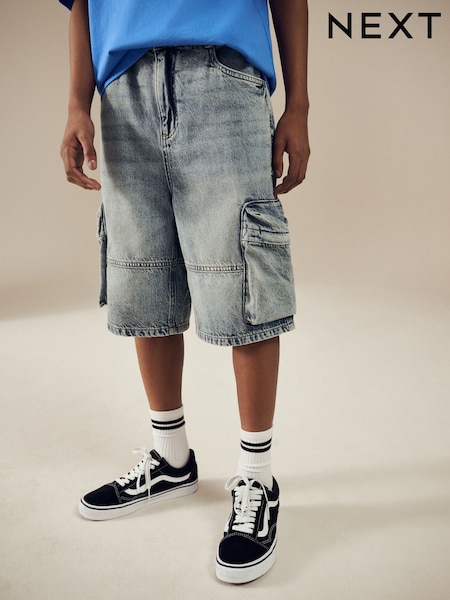 Denim Vintage Long Line Cargo Jort 100% Cotton Shorts (3-16yrs) (AC5642) | R$ 155 - R$ 205