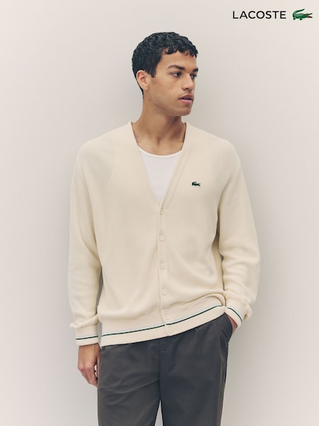 Lacoste Relaxed Fit Cream Stripe Accent Cotton Cardigan (AC5680) | 1,043 LEI