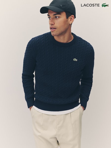 Lacoste Blue Cotton Blend Crew Neck Cable Knit Sweater (AC5703) | 170 €