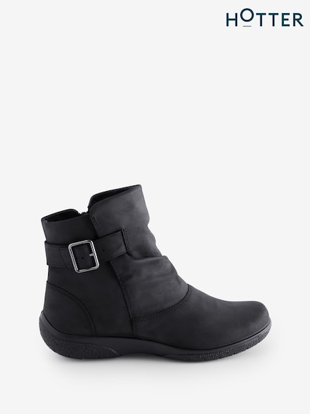 Hotter Black Regular Fit Rumour Zip Buckle Boots (AC5710) | €152