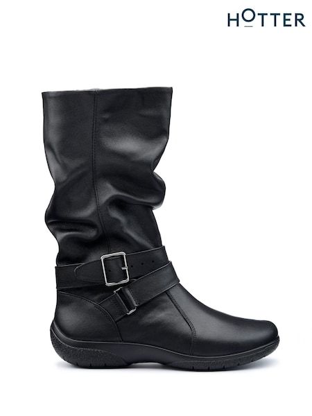 Hotter Black Ballinderry Zip/Buckle Wide Fit Boots (AC5767) | €177