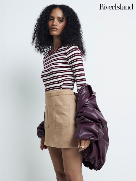 River Island Beige Suedette Mini Skirt (AC5926) | AED73