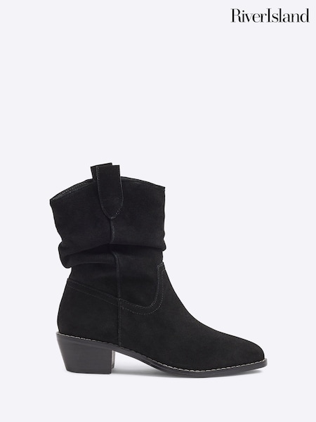 River Island Black Slouch Western Boots (AC5939) | ₪332