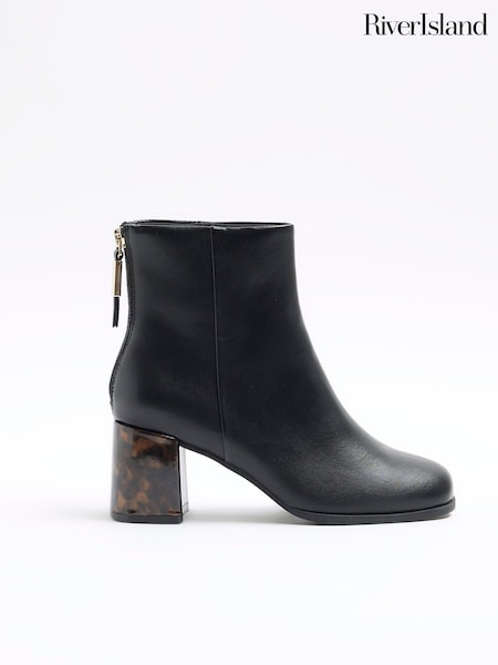 River Island Black Feature Block Heel Ankle Boots (AC5940) | ₪231