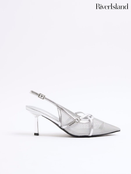 River Island Silver Strappy Sling Court Shoes (AC5942) | € 25