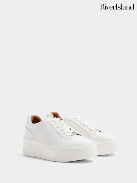 River Island White Platform Lace Up Trainers (AC5961) | ₪191