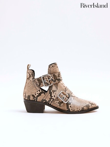 River Island Brown Snake Cut Out Western Boots (AC5964) | 119 QAR