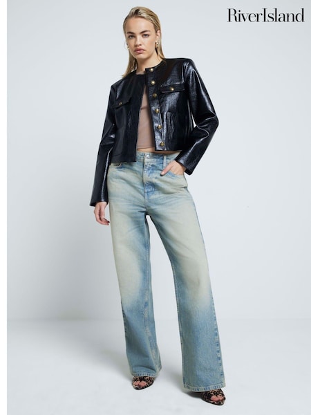 River Island Black Faux Leather Trophy Jacket (AC5971) | €31