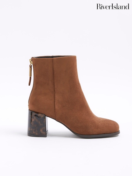 River Island Brown Feature Block Heel Ankle Boots (AC5972) | €49