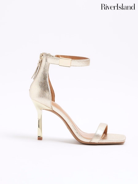 River Island Gold Clasp Back Heeled Sandals (AC6003) | 124 QAR