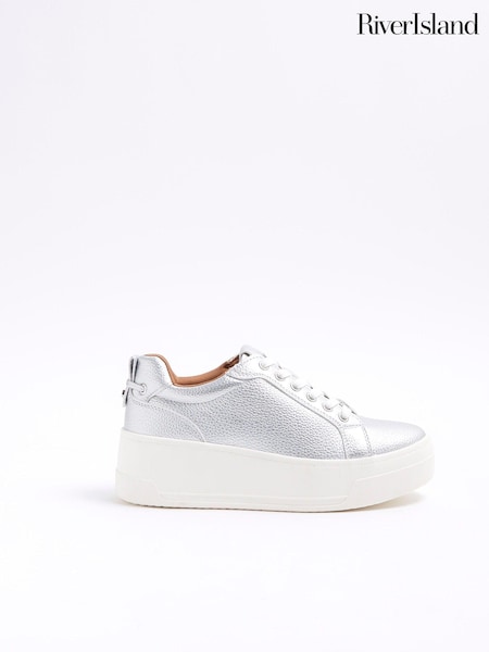 River Island Silver Platform Lace Up Trainers (AC6006) | AED110