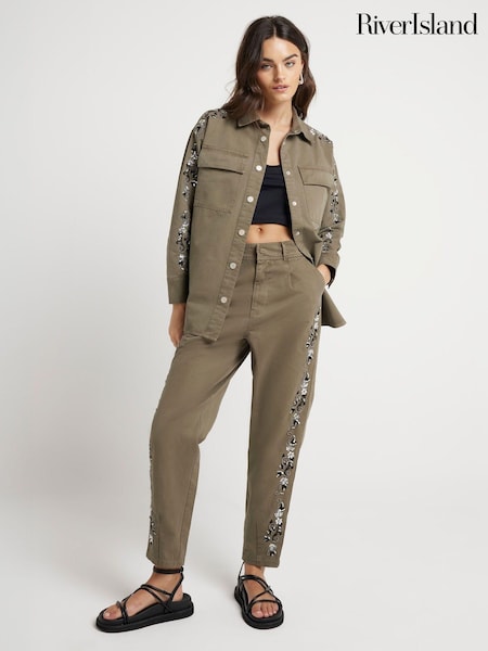 River Island Embellished Denim Chino 100% Cotton Trousers (AC6012) | 271 LEI