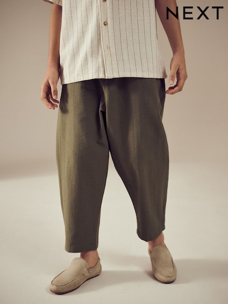 Khaki Green Textured Woven Pull On 100% Cotton Trousers (3-16yrs) (AC6058) | €17 - €24