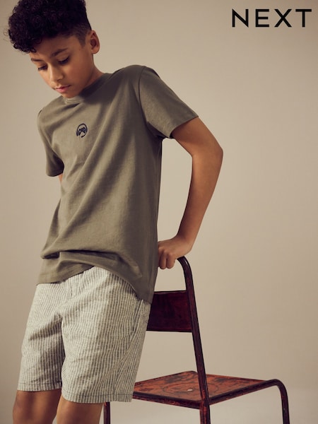 Khaki Green Stripe Single Linen Blend Pull-On Shorts (3-16yrs) (AC6078) | €11 - €18