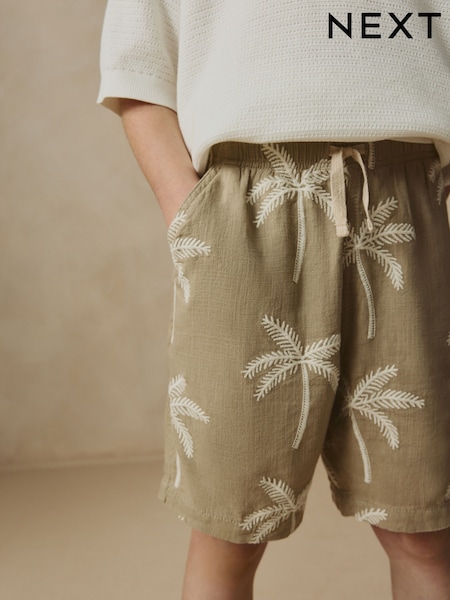 Neutral Palm Trees Textured Pull-On Shorts (3-16yrs) (AC6083) | 59 QAR - 84 QAR